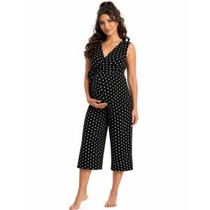 NOM Maternity Francesca Jumpsuit XL Black White‎ Polka Dot Nursing 4522 New